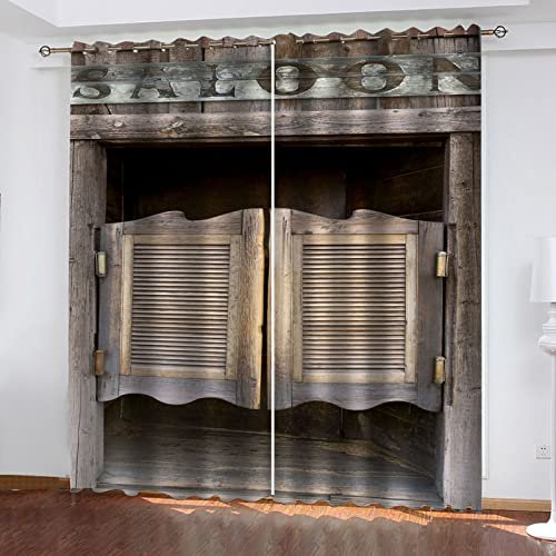 YANGLD Kinder Gardinen Kinderzimmer Junge Mädchen Blickdicht Altes Holzhaus 280X260Cm 2Er Set Verdunkelungsvorhang Thermovorhang Hitzeschutz Vorhänge Wohnzimmer Schlafzimmer Vorhänge Mit Ösen
