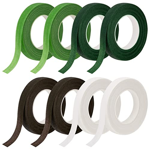 Newellsail 8 Rollen Floristenband Selbstklebend Blumenklebeband Floristenklebeband für Blumensträuße, Blumenverpackungen, Hochzeitskranz-Corsagen (4 Farben, 30yd*12mm/Rolle)