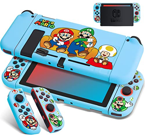 Xcitifun Schutzhülle für Nintendo Switch, Joy-Con, TPU-Hüllen für Mädchen, Jungen, Kinder, niedliche Kawaii-Charakter-Schutzhülle, kompatibel mit Nintendo Switch Controller, Tragetasche, blaues Sofa