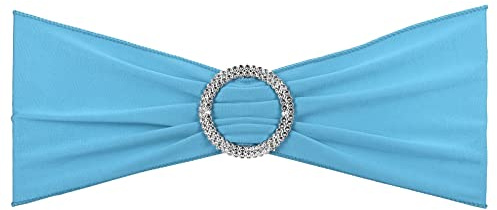 PATIKIL 13 x 5 Stretch Chair Sashes Bows, 25 Pack Elastic Chair Bands Sashes with Buckle Slider for Wedding Banquet Decorations, Light Blue