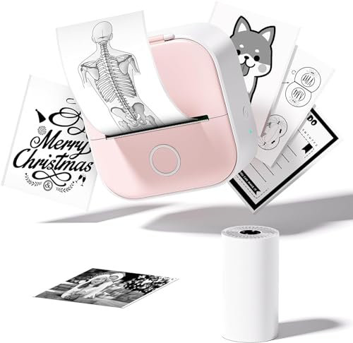 Mini Drucker, Tragbarer Sticker Printe Pocket Tiny Printer für Smartphone, T02 Inkless Handy Thermodrucker, Bluetooth Portable Aufkleber Kleine Drücke für Weihnachten, Kompatibel mit iPhone Android