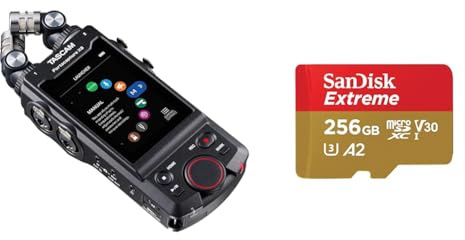 Tascam Portacapture X8 - Portabler 6+2-Spur High-Resolution 32-bit/192-kHz Rekorder & SanDisk Extreme microSDXC UHS-I Speicherkarte 256 GB + Adapter