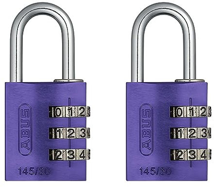 ABUS Zahlenschloss 145/30 Lila - Kofferschloss, Spindschloss u. v. m. - Aluminium-Vorhängeschloss - individuell einstellbarer Zahlencode - ABUS-Sicherheitslevel 3 (Packung mit 2)
