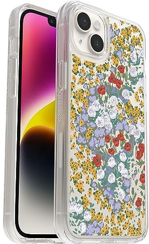 OtterBox Symmetry Clear Case for iPhone 14 Plus, Shockproof, Drop proof, Protective Thin Case, 3x Tested to Military Standard, Antimicrobial Protection, Flower Fields