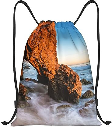 Beach Malibu Bedruckte Kordelzug-Tasche, vielseitig, wasserdicht, leicht, Rucksack für Reisen, Sport, Fitnessstudio, Einkaufen und Schule, Beach Malibu, M