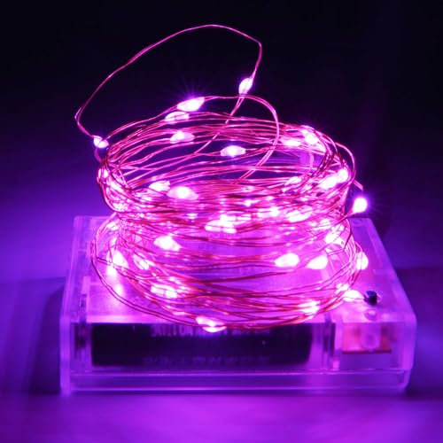 TuoTu Guirlande lumineuse de Noël à piles avec 8 modes clignotants et minuterie de 8 à 16 heures, 5 m, 50 LED en fil de cuivre (rose)