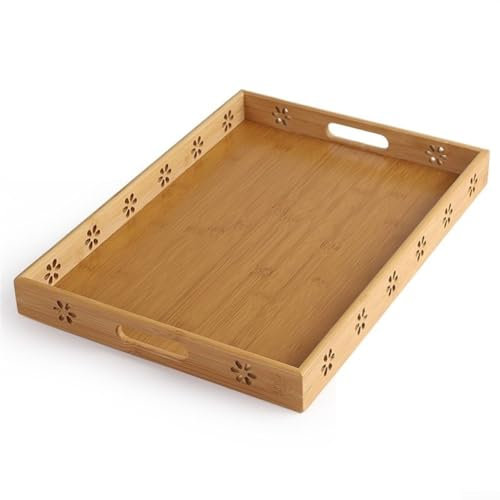 AIDNTBEO Grand plateau de service en bois rustique avec poignée pour manger, thé, café, collation (46 x 33 x 4,5 cm)
