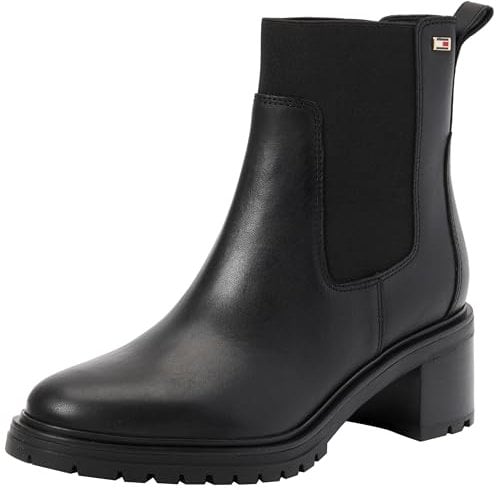 Tommy Hilfiger Donna Stivaletti Chelsea Mid Heel in Pelle, Nero (Black), 37