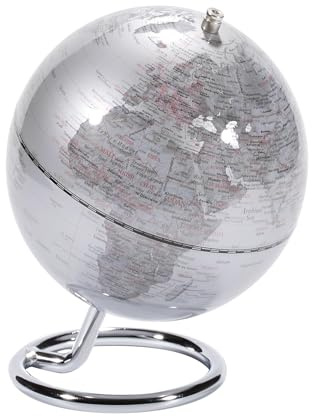 TROIKA Globus Mini Ø 13 cm GAGARIN Globus silber glänzende Meere & silberfarbene Landflächen, verchromter ringförmiger Metallfuß bewegliche Achse - im hübschen Karton ideal zum Verschenken