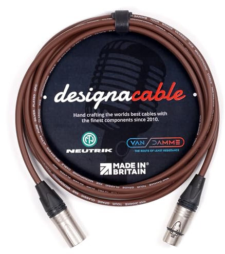 designacable.com 6m - Brown Balanced XLR to XLR Cables - Handmade in the UK using Van Damme XKE Microphone Cable & Neutrik Female NC3FXX & Male NC3MXX XLRs.