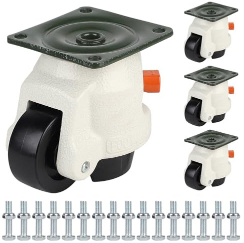 CPROSP Schwerlastrollen 1500kg mit Ratschengriff, 4er 80f Lenkrollen Höhenverstellbar, Levelling Roller mit Platte, Lastenrolle aus Alum, Nivellierrollen Schwerlast für Schweißtisch Werkbank