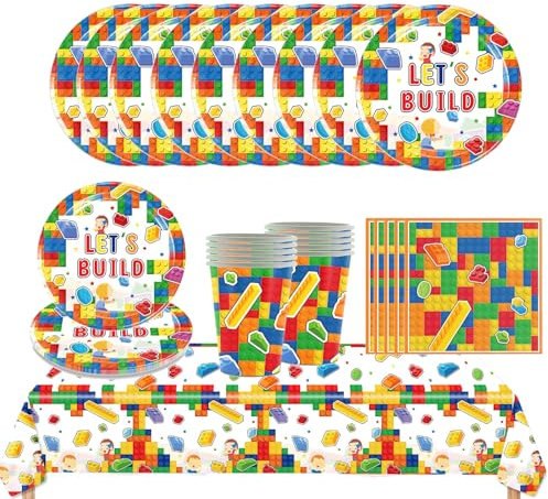 Lot de 41 ustensiles de décoration pour fête d'anniversaire - Avec nappe, assiettes en carton, gobelets et serviettes - Pour garçons et filles