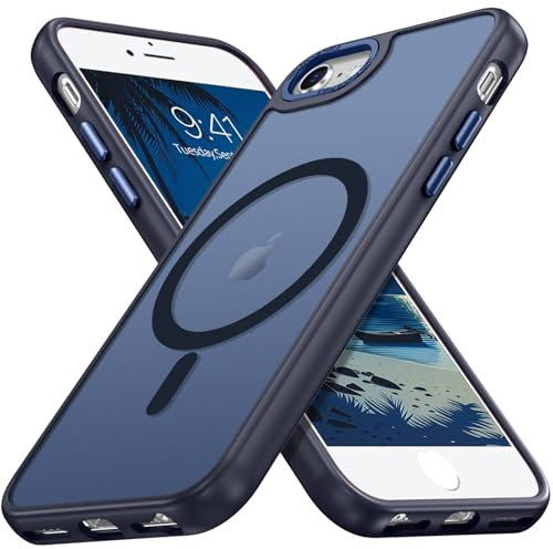 DUEDUE Magnetic for iPhone SE Case, for iPhone 8/iPhone 7 Case【Fit for MagSafe】 Shockproof Protection Anti-Scratch Slim Translucent Matte Back Cover for iPhone SE 2022/SE 2020/7/8-4.7, Blue
