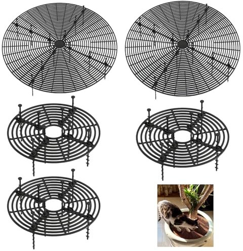 Wuyue Hua 5 Pcs Plant Pot Cover Plant Protector from Animal 11.8 20.5 Plant Pot Grid with Center Cutout Flower Cover Soil Protectors for Plants (3pcs 11.8in/30cm+2pcs 20.5in/52cm)