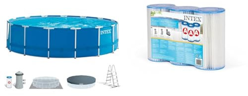 Intex 28242NP - Piscina Desmontable Metal Frame 457x122 cm 16.805 litros & 29003-PACK 3 Cartuchos Filtro Tipo A