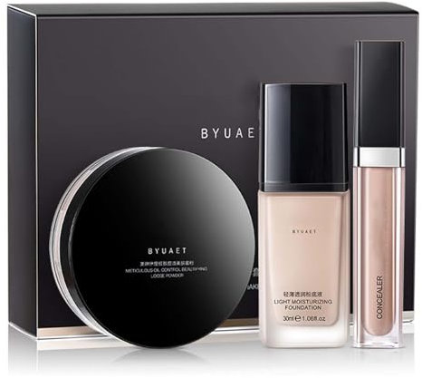 Flawless Foundation Set mit Matte loser Puder und Concealer Cream, Wasserfestes Langanhaltendes, Natürlich Feuchtigkeitsspendende, Full Coverage, Für eine makellose Grundierung(Ivory)