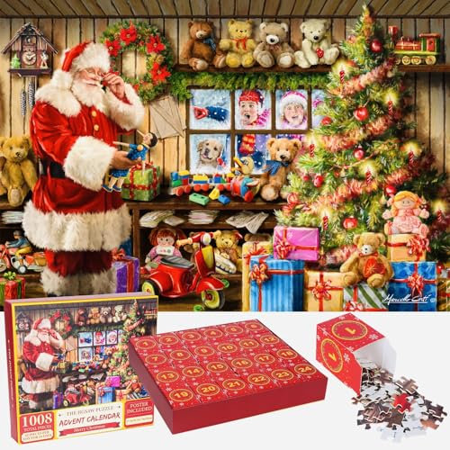 Advent Calendar 2024 Jigsaw Puzzles, 24 Box Christmas Puzzle Countdown Calendar, Funny Christmas Game Gift, Santa's Xmas Gift,1008 Pieces 19.7 inches x 27.6 inch Puzzles