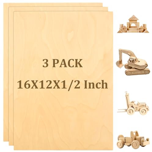 LISHINE 3 Pack Baltic Birch Plywood Sheets - 16 x 12 x 1/2 Inch, 6mm Thick, Ideal for Cricut Maker, Architectural Models, Drawing, Painting, Wood Engraving, Laser