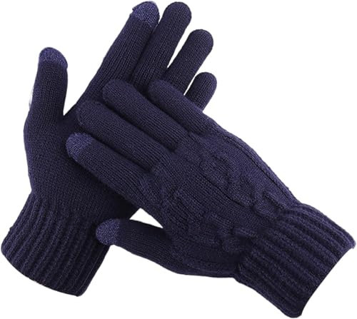 MOAZIFI Handschuhe Damen, Fleece handschuhe damen, Fingerhandschuhe damen, Handschuhe fleece, Damen Handschuhe mit Zopfmuster und doppeltem Bund, warme Strickhandschuhe, Fingerhandschuhe