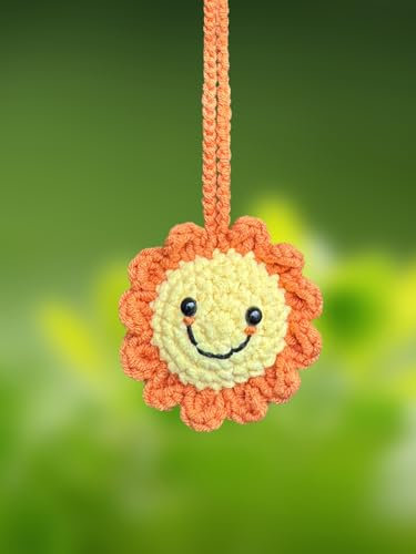 KIAYOO Autospiegel Anhänger Gestrickte Sonne, Auto Deko Süße Rückspiegel Hängedekoration, Auto Zubehör Innenraum Geburtstags Weihnachts Neujahr Geschenk für Mädchen Frauen Freunde