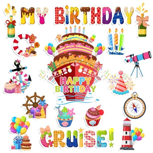 Birthday Cruise Door Magnet Stickers, Cute Cruise Sea Door Decors Magnetic for Birthday Cruise Ship Door Stateroom Refrigerator Car Party