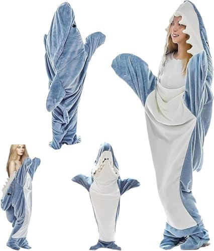 MeYuxg Hai Decke zum Anziehen, Blau Shark Blanket, Kuscheldecke Flauschig Shark Schwanz Decke, Flanell Shark Blanket Schlafsack für Jugendliche, Erwachsene, Hai-Liebhaber, Cosplay (L)