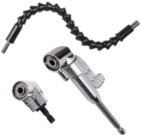Zythrem 105 Degree Right Angle Drill Adapter Hex Shank Screwdriver Angled Bit Holder Power Drill Tool and Flexible Angle Extension Bit Kit for Drill Screwdriver Tight Corner Workspace