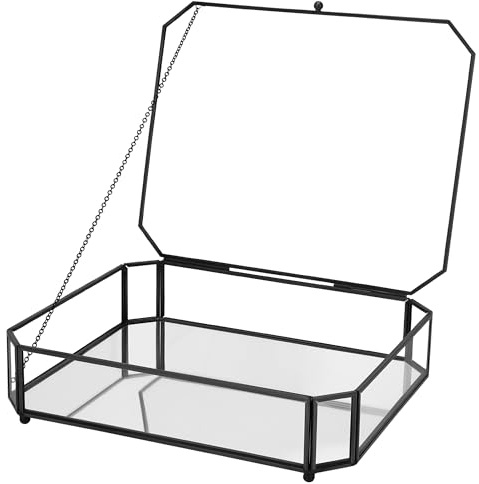 REDHUGO Große Glasboxen zur Präsentation Handgefertigt, verspiegelter Boden, Schmuckkästchen aus Glas mit Deckel, Schmuckkästchen Buch Foto-Andenken-Organizer