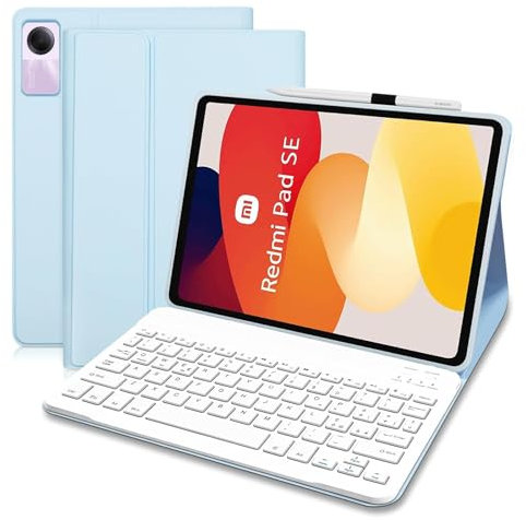 COEZFE Custodia Tastiera per Xiaomi Redmi Pad SE 11, Layout Italiano Bluetooth Tastiera per Xiaomi Redmi Pad SE 11 pollici, Custodia con Tastiera per Xiaomi Redmi Pad SE 11” 2023, Azzurro