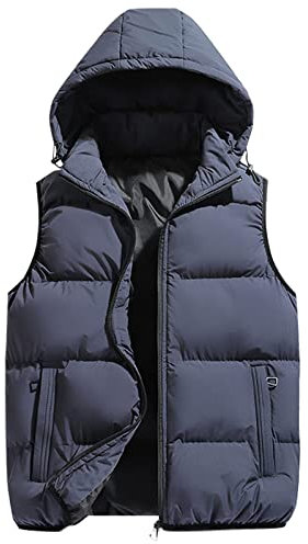 Herren Winterjacken Outlet Sale Herren Steppweste 2024 Winter Warme Weste Herren mit Kapuze Fleeceweste Outdoor Jacke Übergangswesten Für Männer Taschen Ärmellos Jacke Daunenweste(Dunkelgrau,L)