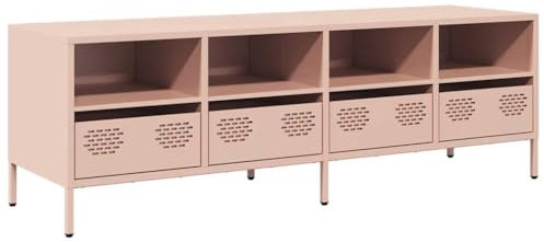 vidaXL Meuble TV Rose 135x39x43,5 cm Acier laminé à Froid, Support TV, Buffet TV, Armoire HiFi, Banc TV, Armoire en métal, Meuble multimédia