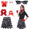 50er Jahre Damen Zubehör 1950s Kostüm Set Damen Hohe Taille Mini Rock Dot Stirnband Katzen Auge Brille Rot Chiffon Schal Handschuhe für Motoparty Retro Teily Party (Rot, M)