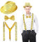 Glitzer Outfit Herren, Silvester Kostüm Accessories, Glitzer Hut Herren, Glitzer Krawatte Herren, Glitzer Hosenträger Herren, Silvester Outfit Herren für Karneval Party Show, Kostüm Party Zubehör