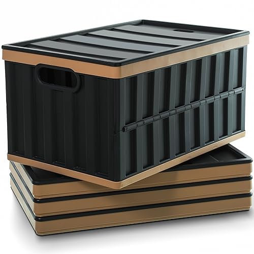 Citylife 4Pack 64L Collapsible Plastic Storage Box with Lids Outdoor Stackable Folding Large Storage Box Plastic Box with Lid for Book Camping Storage Boxes
