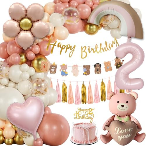 Decoration Anniversaire 2 Ans, Deco Anniversaire Fille, Ballon Anniversaire 2 Ans Roses Rétro, Décoration Anniversaire Fille 2 Ans, Kit Anniversaire 2 Ans Bébe, Ours Bannière Anniversaire Fête Enfant