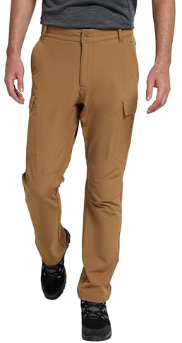 Mountain Warehouse Beacon Men's Fleece Lined Softshell Trousers - Water-Resistant Trousers with Lots of Pockets & Elastic Waistband - Autumn Winter Walking, Outdoors Tan W36