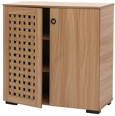 Mendler Kommode HWC-N87 82x80x37cm - braun | Sideboard, Schrank, Anrichte, 3D-Flecht-Design, 2 Türen, 3 Staufächer, Soft-Close