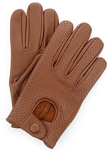 SWIFT WEAR Mens Leather Mesh Driving Gloves, Genuine Soft Lambskin, Black (Tan, L)
