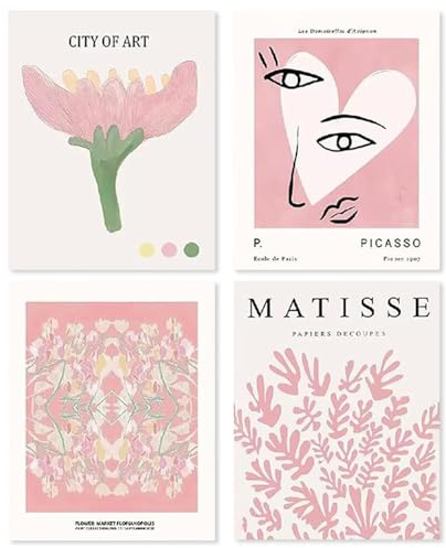fafeiha 4 PCS Preppy Room Decor, Pink Aesthetic Posters, Unframed | Wall Bedroom Wall Decorations, Preppy Wall Art Prints for Teen Girls College Dorm Apartment Home Decor