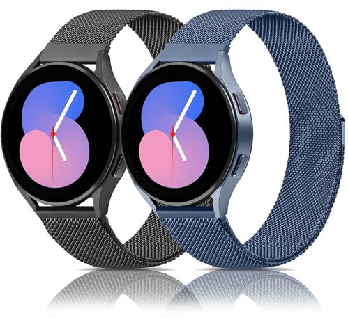 Oumida 2 PCS Bracelet pour Samsung Galaxy Watch Active2/Active/Samsung Watch 7/6/5/4 (40mm 44mm), 20mm Bracelet en Acier Inoxydable pour Samsung Watch 4/6 Classic (Noir+Bleu)