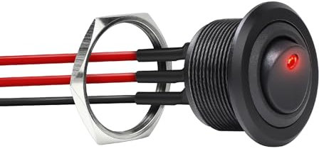 acegoo 12V Kippschalter Rund Aluminium 20A EIN/AUS SPST Schalter, 24V Wippschalter 14 AWG vorverdrahtete Kabel für Wohnmobil Boot LKW Auto KFZ, 25mm Loch(1Pcs, Roter Indikator)