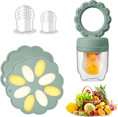 Fruchtsauger Baby ab 6 Monate - Zahnungshilfe Schnuller Aufbewahrungsbehälter für Babynahrung Muttermilch Eiswürfel(Grün)
