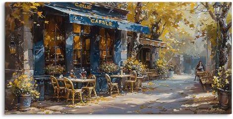 Paul Sinus 120x60cm Wandbild – Herbstliches Café, Romantische Atmosphäre und Paris Flair