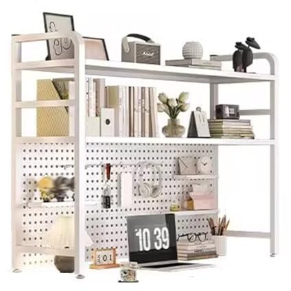 Bücherregal im Industrie-Stil, 2-stöckig, mit 20 Haken, modulares Regalsystem für Zuhause, Büro, Weiß, 75 x 20 x 98 cm