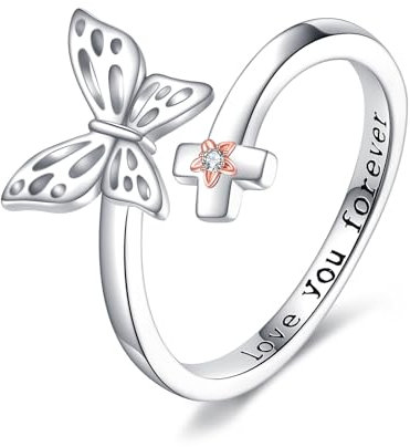 ONEFINITY Schmetterlings Ring 925 Sterling Silber Schmetterling Verstellbarer Ring Kreuzringe Schmetterlings Schmuck Geschenke für Frauen