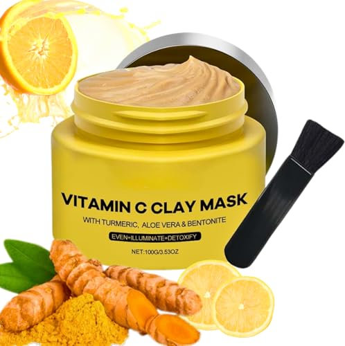 Vitamin C Face Mask with Kaolin Clay and Turmeric - Turmeric Vitamin C Clay Mask - Deep Cleansing Facial Mask for Hydrating, Dark Spots, Dull Skin, Control Oil, Pore Minimizing, Korean Skincare