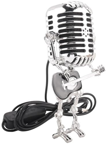 Agmoctz Retro Style Vintage Microphone Robot Desk Lamp, Vintage Microphone Robot Touch Dimmer Lamp Table Lamp Easy to Use Black