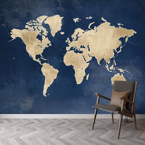 Fototapete Weltkarte 3D Effekt Vliestapete Blau Und Gold Foto Tapete Wohnzimmer Schlafzimmer Flur Wandtapete Motivtapeten Bildtapete Wand Deko 150x105 cm 4682a