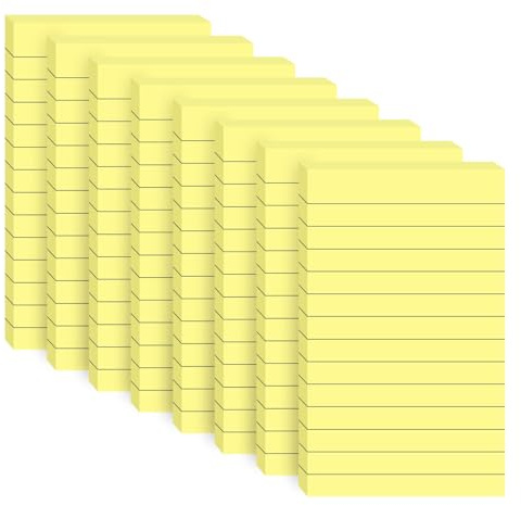 8 Blöcken Haftnotizen Gelbe,100x150 mm Groß Selbstklebende Klebezettel,Linierte Sticky Notes Klebezettel Zettel Notizblöcke für Büro, Schule, Zuhause