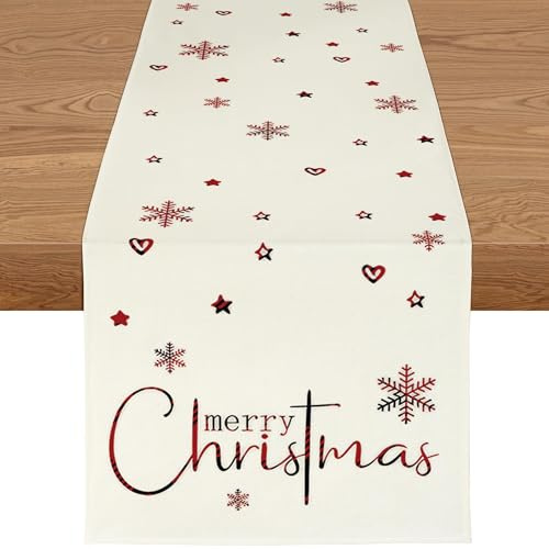 YCOLL Weihnachtsdeko Moderner Tischläufer Beige Winter Wasserabweisend für Drinnen und Draußen Party Küche Esstisch Dekoration